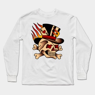 Flaming Top Hat Skull Long Sleeve T-Shirt